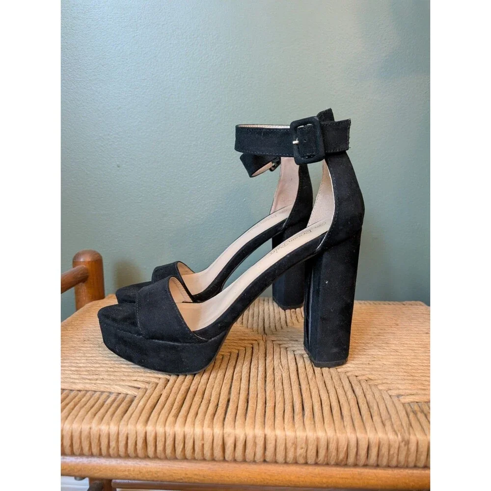 Black Suede Platform Sandals Ankle Women Shoes Sz‎ 9 Clubwear Cocktail Party